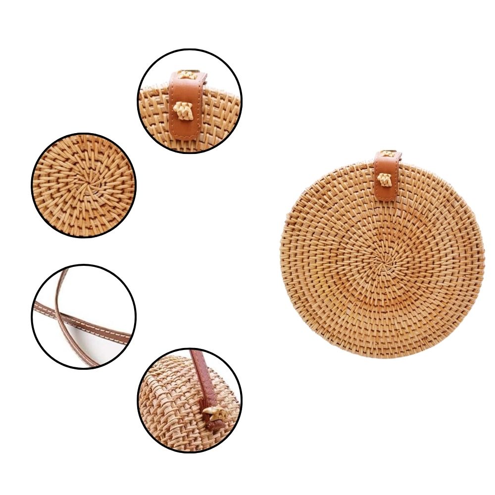 Sac Bandoulière Rond en Tissu Bambou
