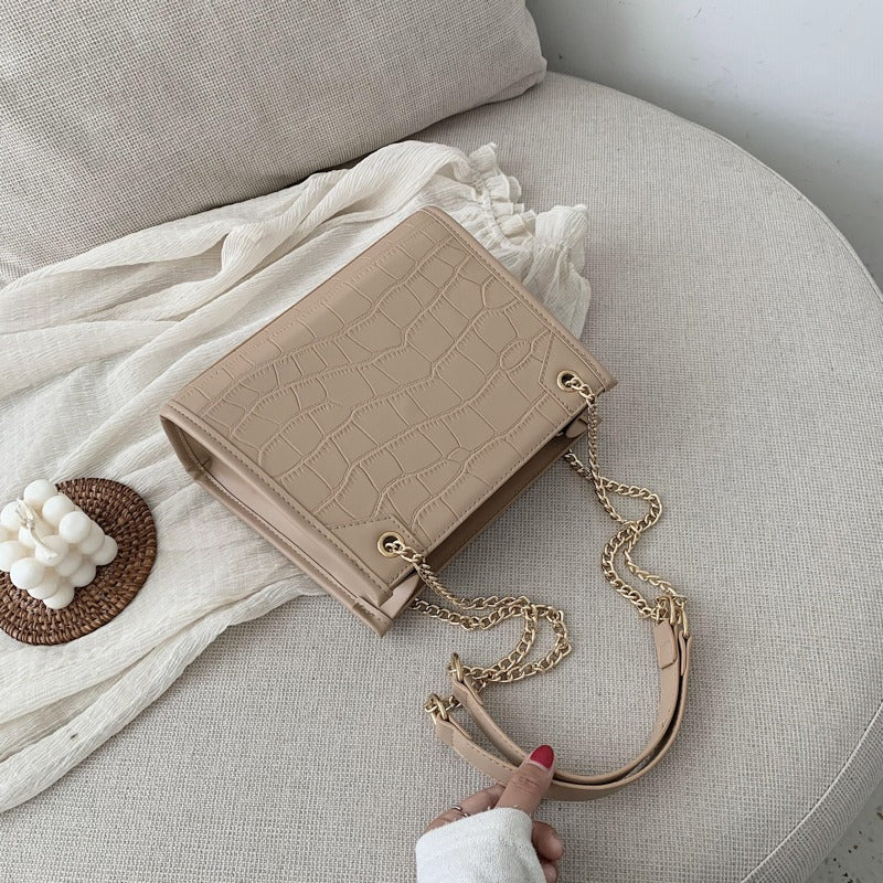 Sac à Main en Cuir Rétro Carré à Effet Crocodile