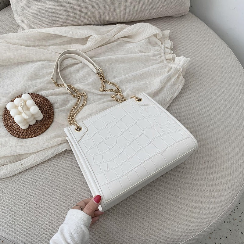 Sac à Main en Cuir Rétro Carré à Effet Crocodile