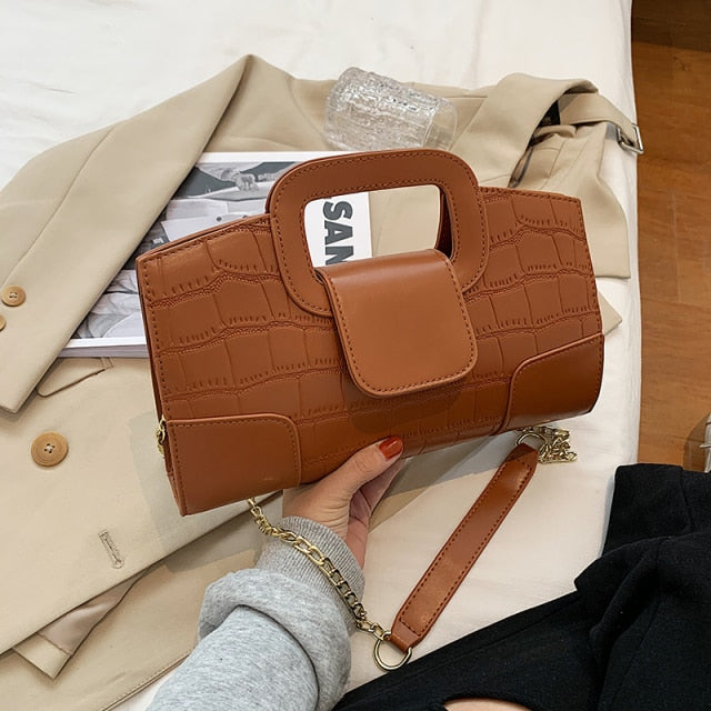 Sac à Main Carré à Epaule Motifs Crocodile