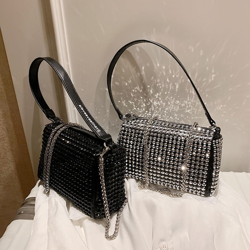 Sac à Main Carré à Epaule avec Strass