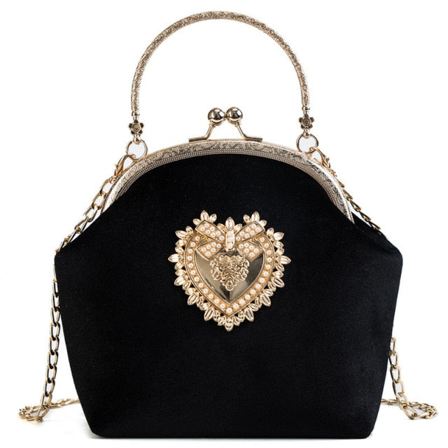 Sac à Main Soirée en Velours avec Motifs Coeur