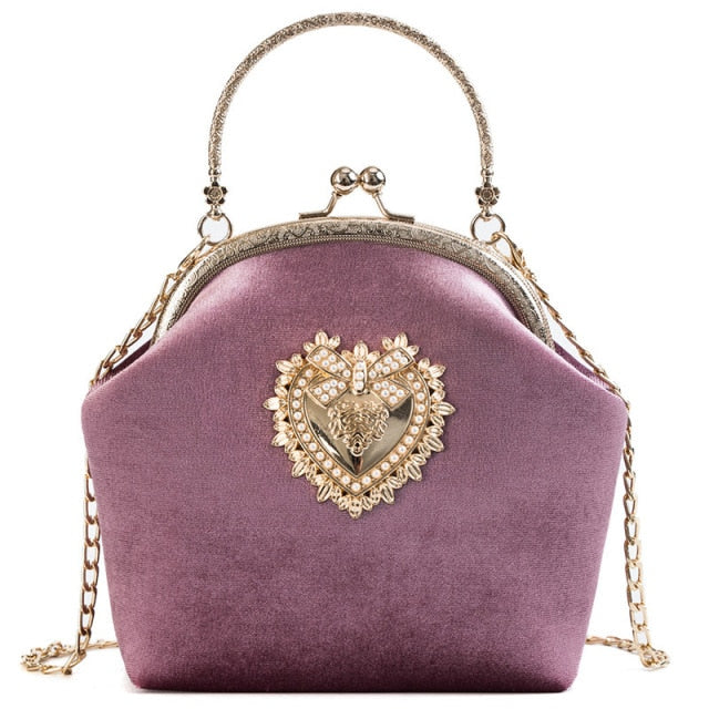 Sac à Main Soirée en Velours avec Motifs Coeur