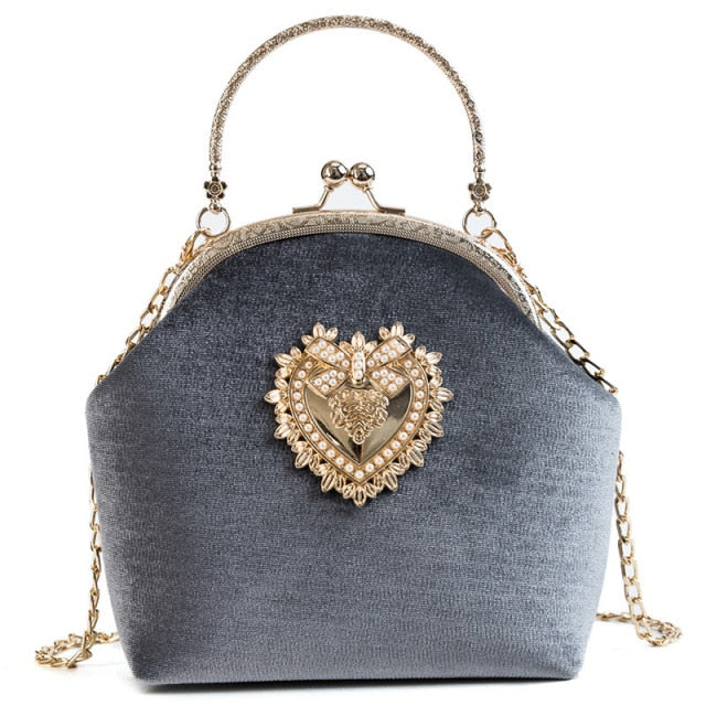 Sac à Main Soirée en Velours avec Motifs Coeur