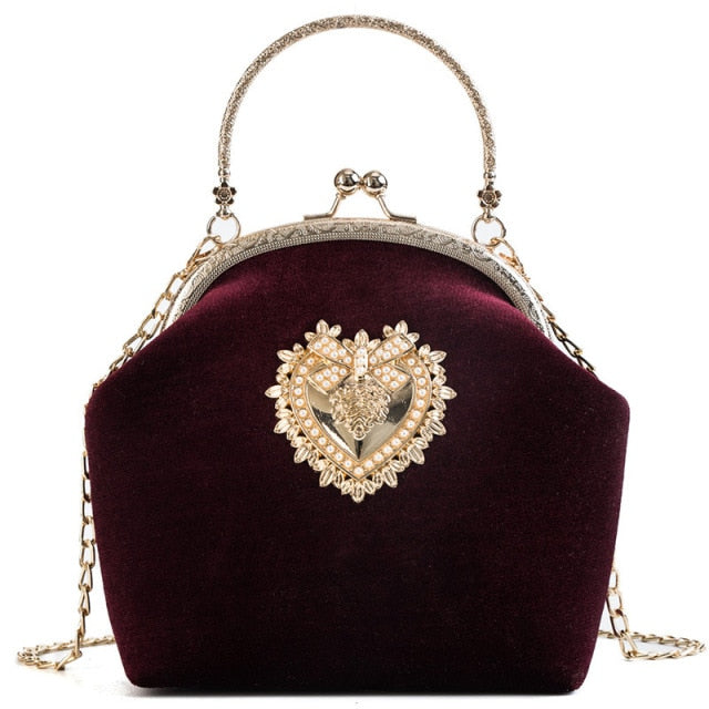 Sac à Main Soirée en Velours avec Motifs Coeur